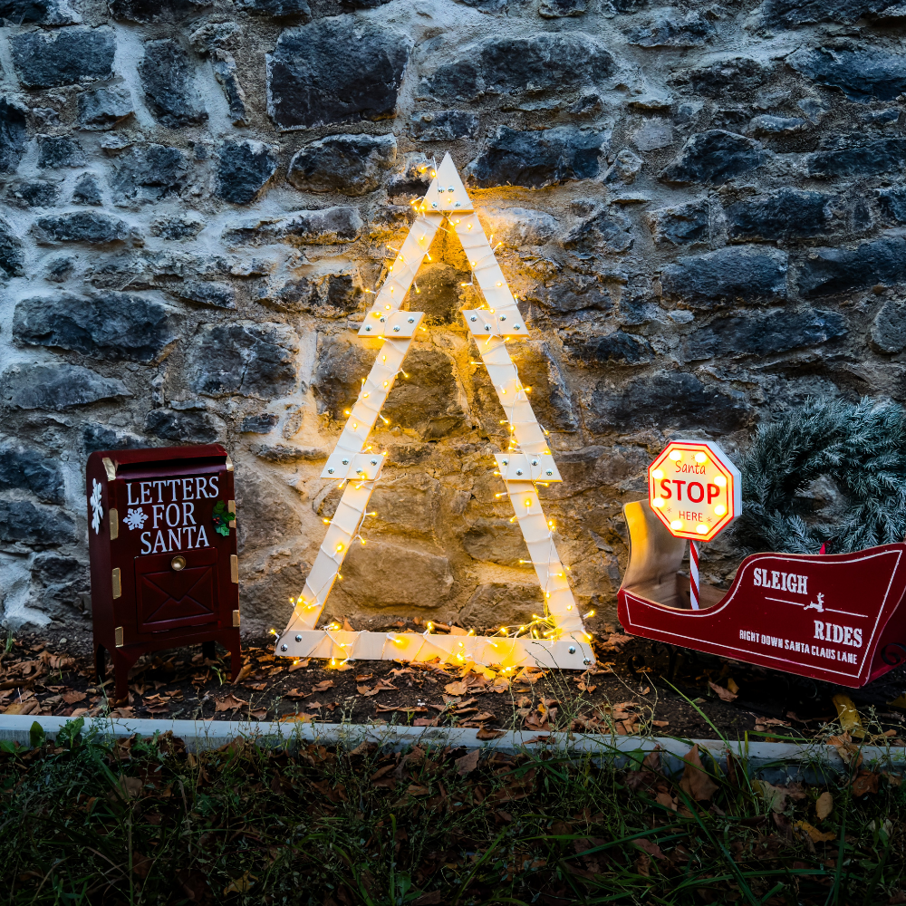 Weihnachtsdeko Set aus Holz, Stern und Tannenbaum für Lichterkette, Bausatz für Garten und Terrasse
