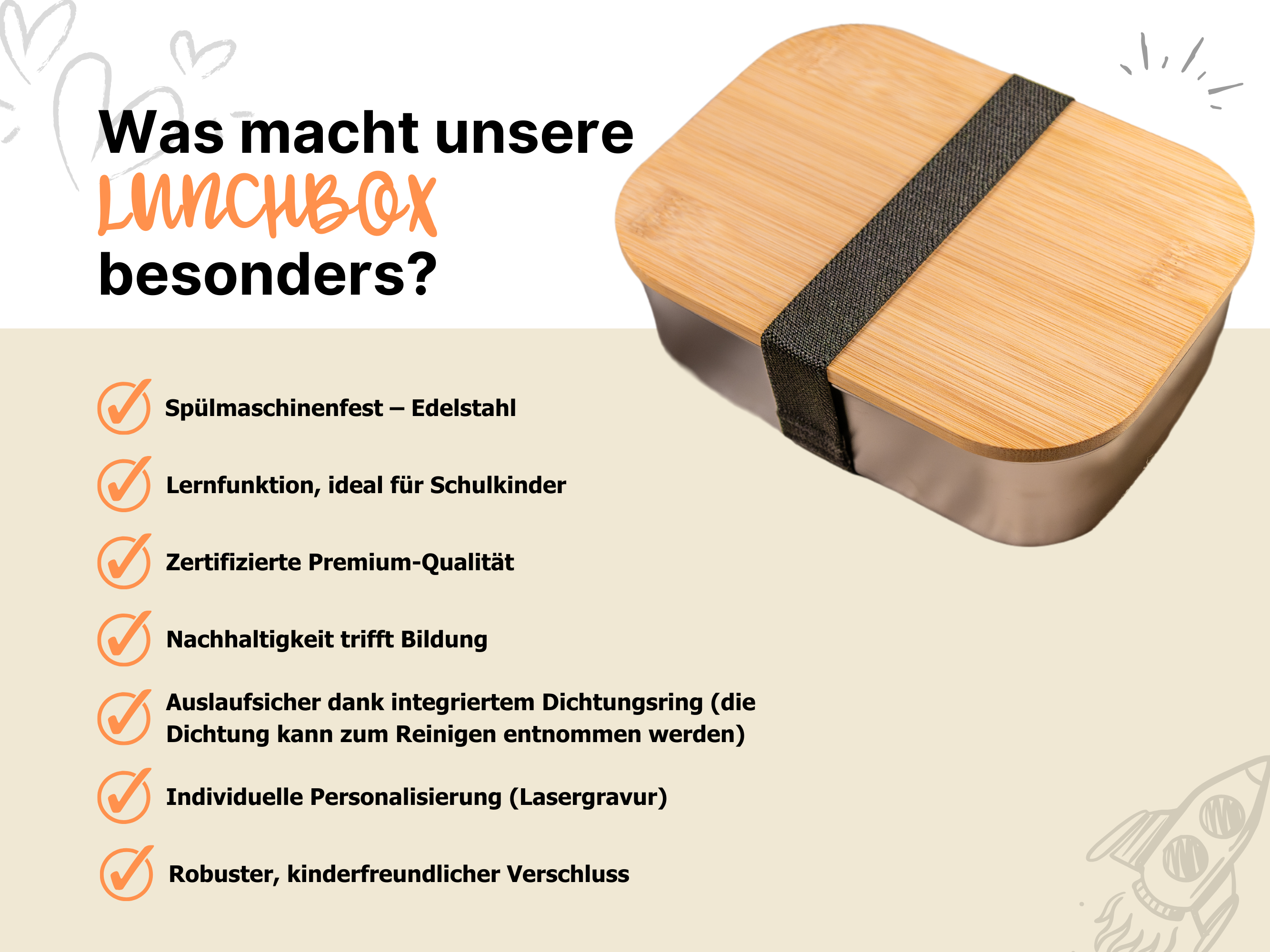 Personalisierte Lunchbox mit Produktinformationen
