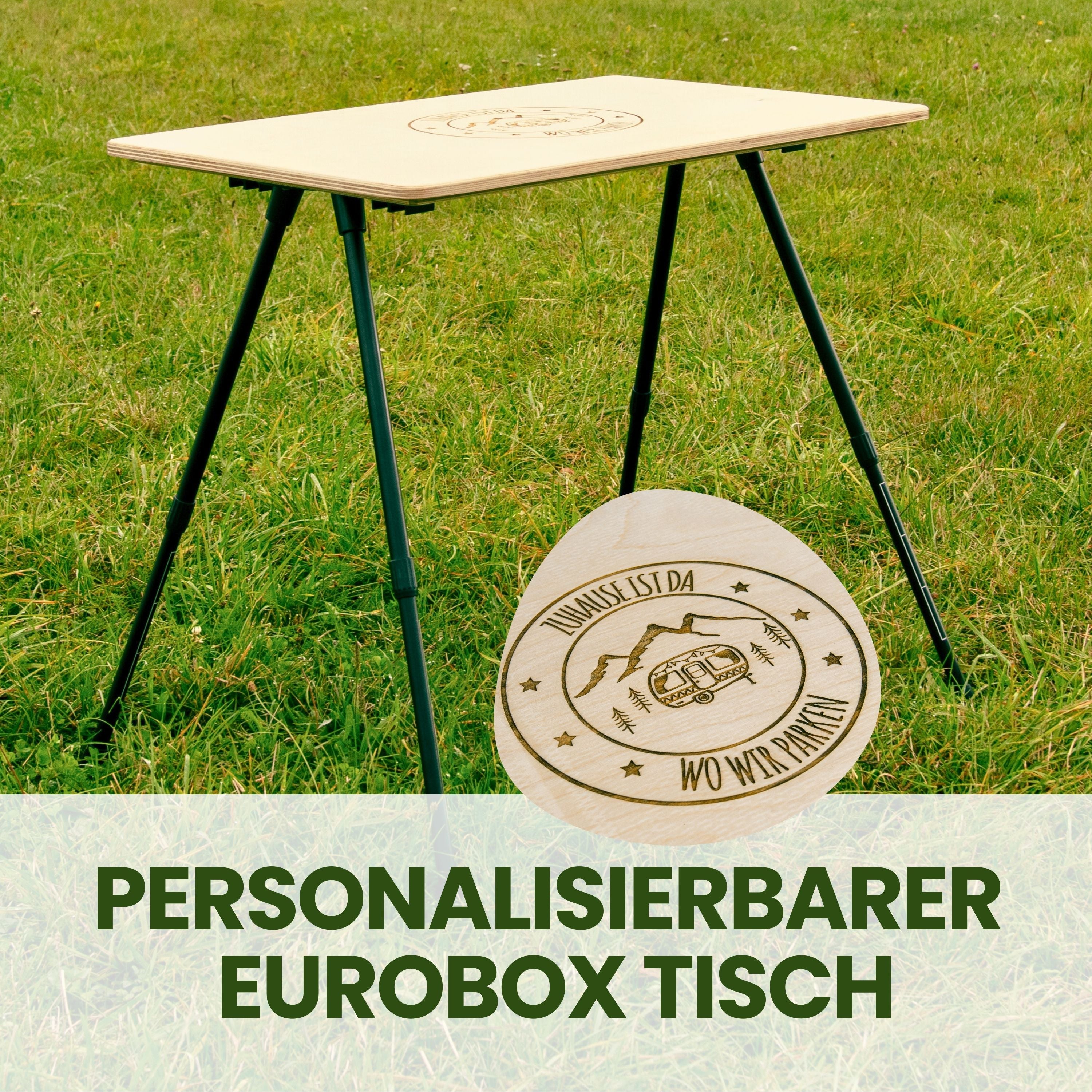 Personalisierbarer Eurobox Tisch, Tisch-Deckel für Eurobox, Klapptisch, Campingtisch, 60 x 40 cm