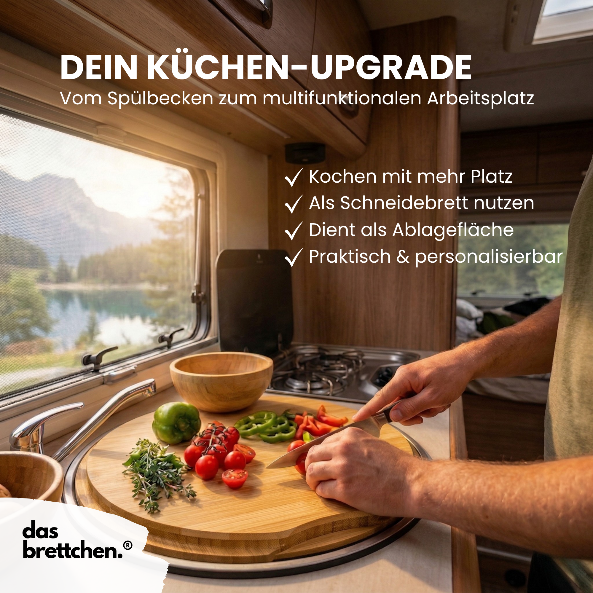 Spülabdeckung mit Schneidebrettfunktion aus Bambus (rund)