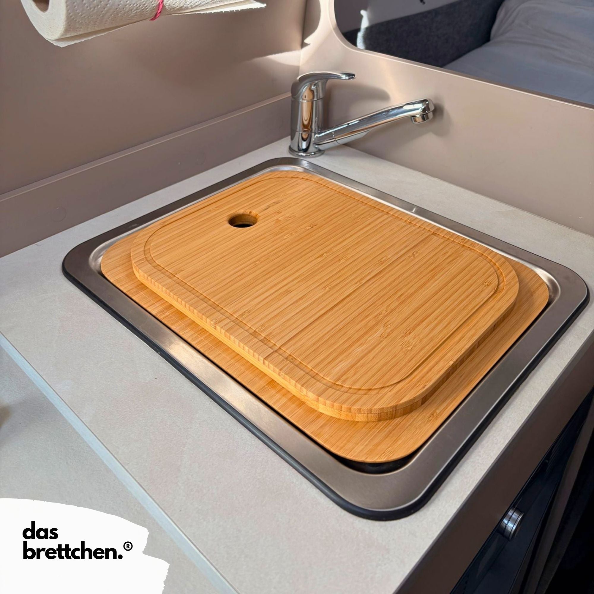 Spülenabdeckung für Carado CV Edition24 | Schneidebrett Wohnmobil Camper Küche | Bambus | personalisierbar | Spülabdeckung Camping