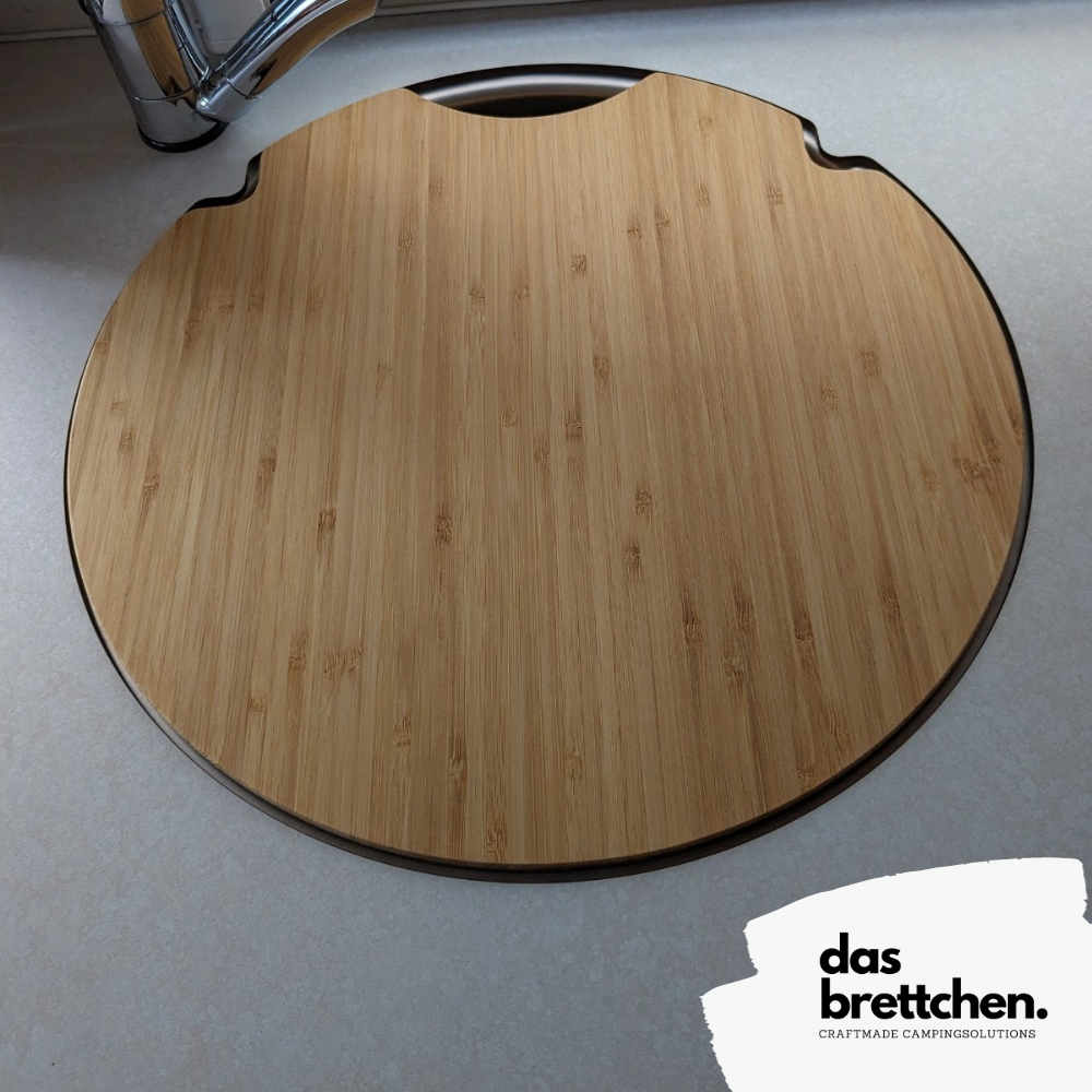 Passgenaue Spülabdeckung aus Holz für Hymer Eriba Camping-Spüle, robustes und stilvolles Design für zusätzlichen Arbeits- und Ablagefläche in der Camperküche, von das-brettchen.de
