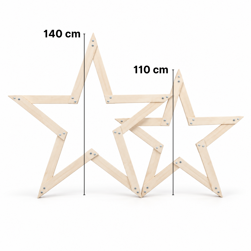 Weihnachtsdeko Set aus Holz, Stern und Tannenbaum für Lichterkette, Bausatz für Garten und Terrasse