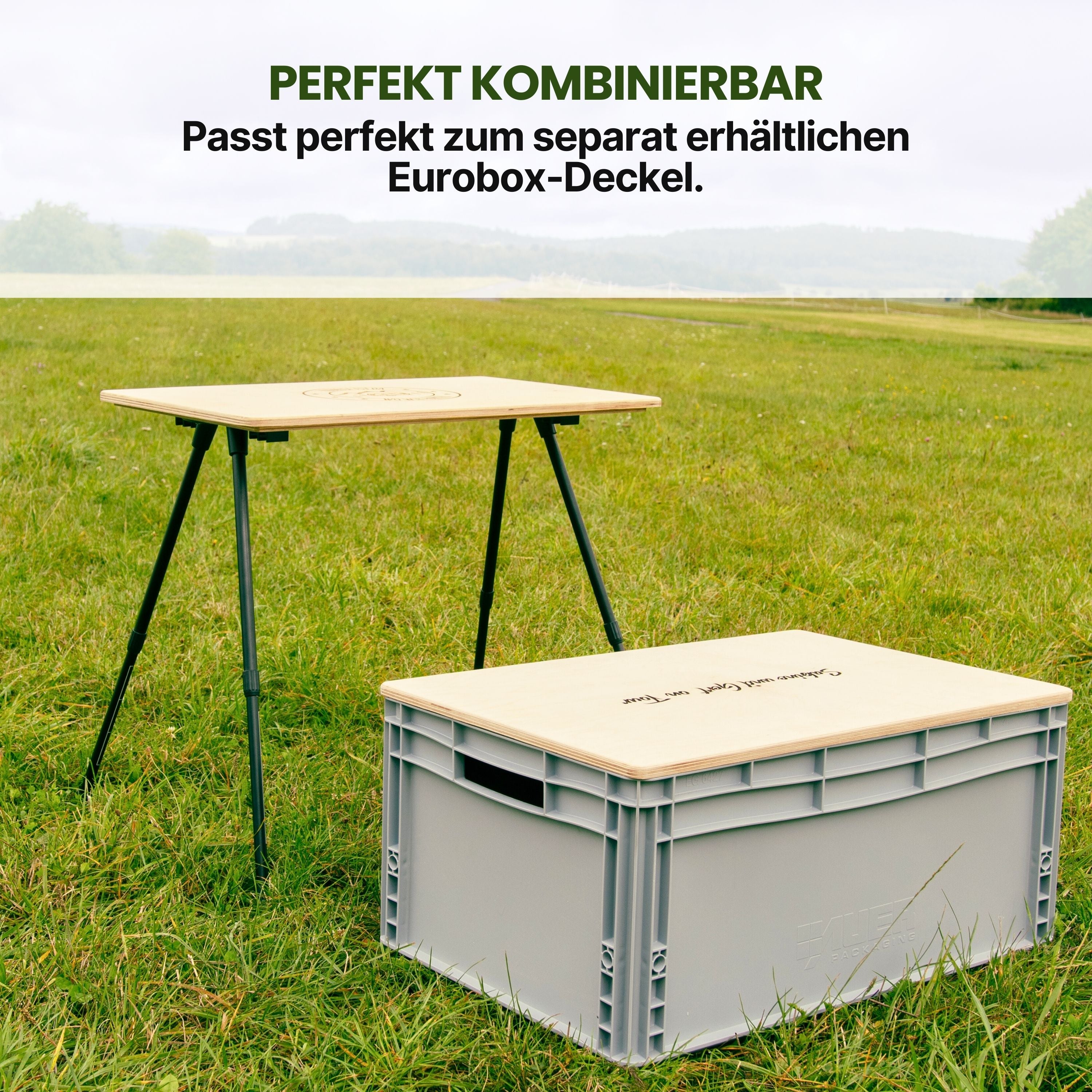 Personalisierbarer Eurobox Tisch, Tisch-Deckel für Eurobox, Klapptisch, Campingtisch, 60 x 40 cm