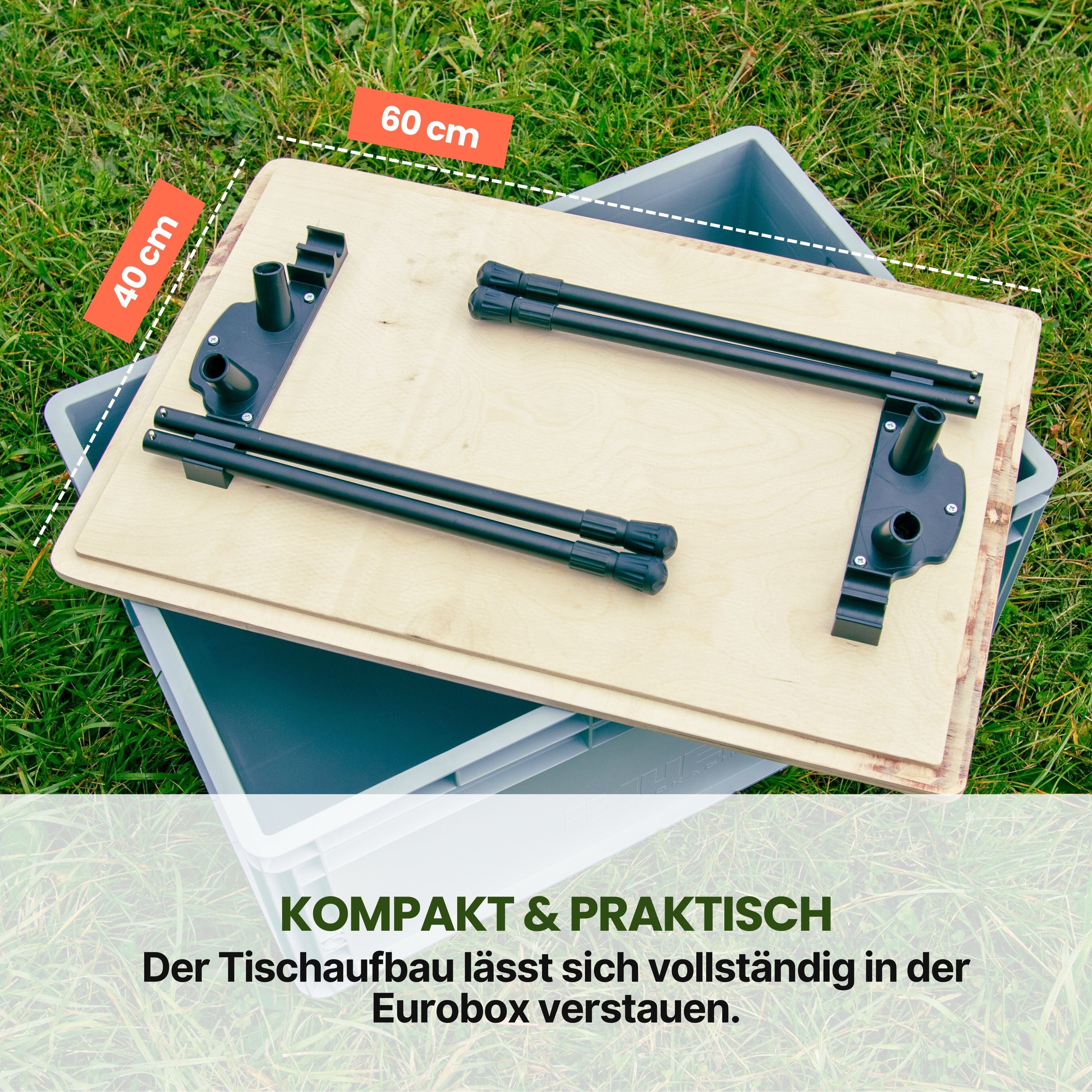 Personalisierbarer Eurobox Tisch, Tisch-Deckel für Eurobox, Klapptisch, Campingtisch, 60 x 40 cm