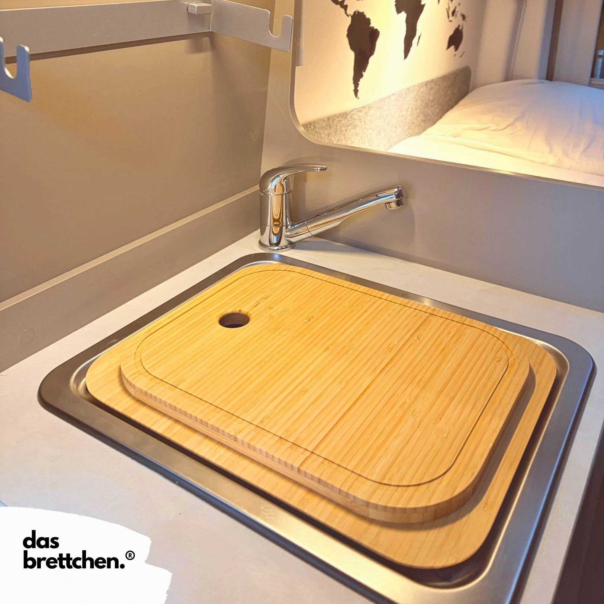 Spülenabdeckung für Carado CV Edition24 | Schneidebrett Wohnmobil Camper Küche | Bambus | personalisierbar | Spülabdeckung Camping