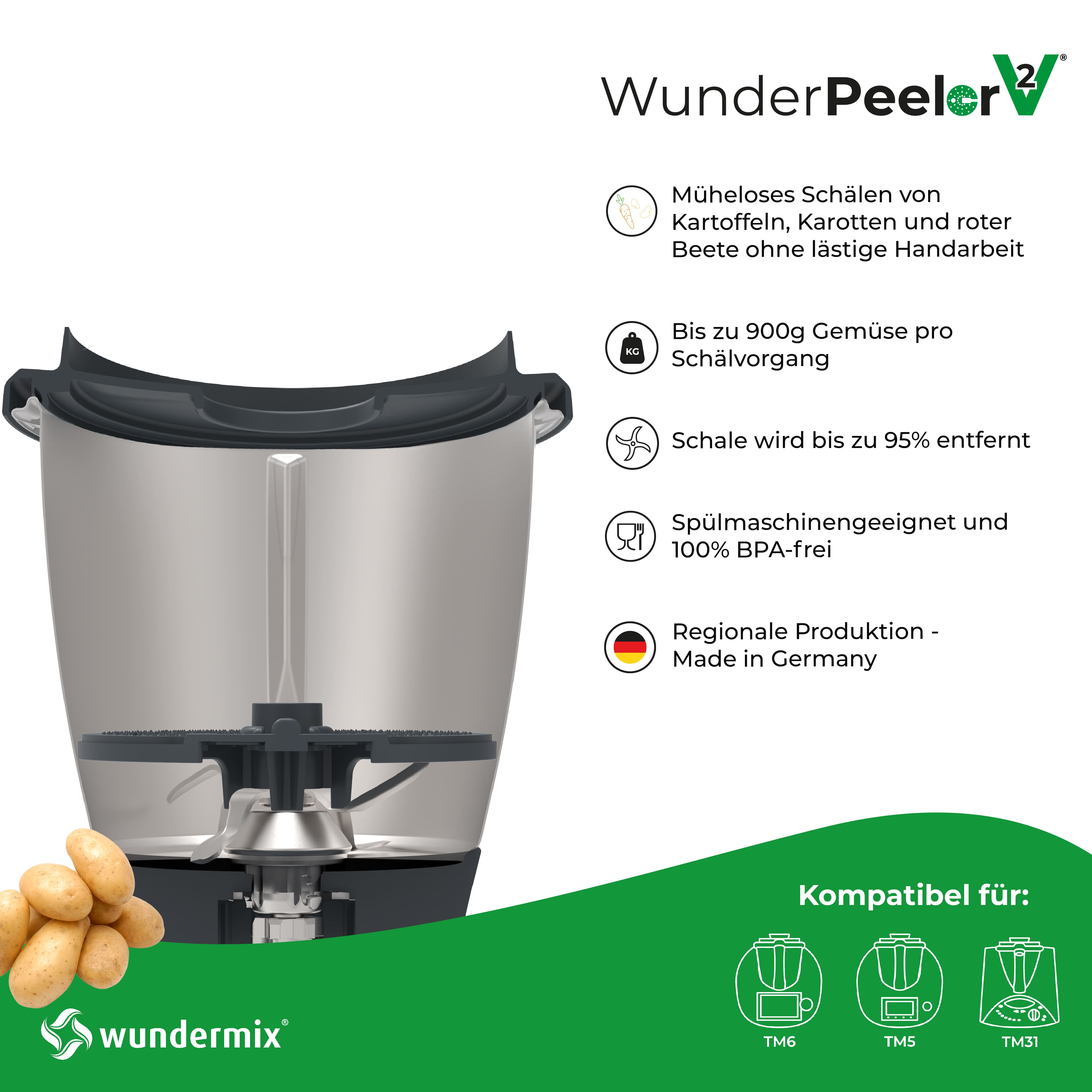 WunderPeeler® | V2 | Kartoffelschäler-Aufsatz für Thermomix TM6, TM5, TM31 / das-brettchen.de